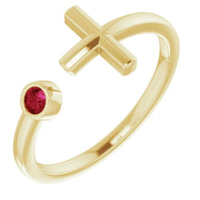Load image into Gallery viewer, 14K Yellow Natural Mozambique Garnet Cross Ring