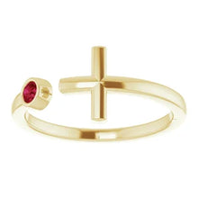 Load image into Gallery viewer, 14K Yellow Natural Mozambique Garnet Cross Ring