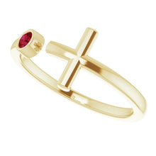Load image into Gallery viewer, 14K Yellow Natural Mozambique Garnet Cross Ring