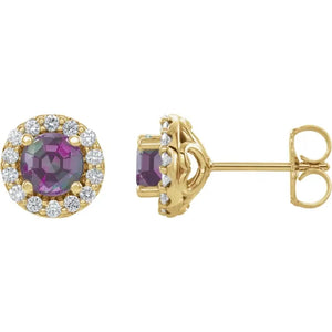 14k Yellow Gold Alexandrite and Diamond Earrings