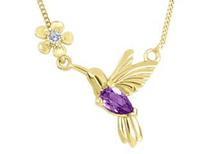 10k Yellow Gold Amethyst and Diamond Hummingbird Necklace