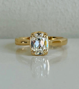 14k Elongated Antiqued Cushion Cut Engagement Ring