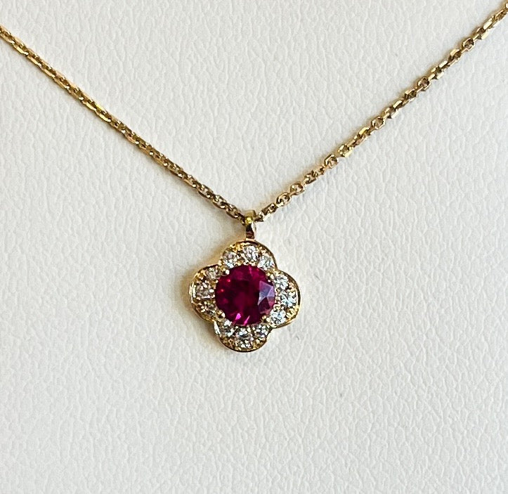 14k Yellow Gold Ruby and Diamond Necklace