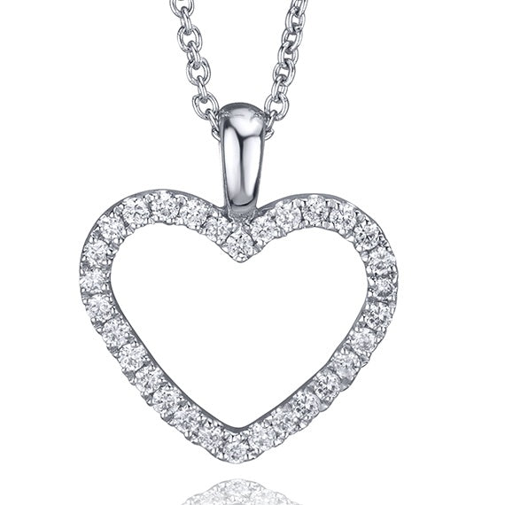 14k White Gold Diamond Heart Necklace