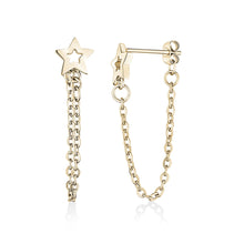 Charger l&#39;image dans la galerie, Gold Steel Star + Chain Stud Earrings
