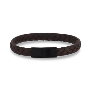 8mm Flat Brown Leather Black Clasp Bracelet