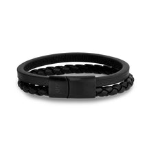Load image into Gallery viewer, Black Leather Black Clasp Double Strand Bracelet
