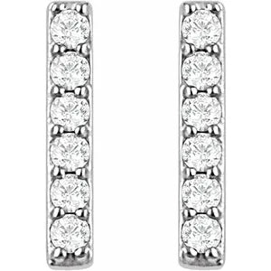 14K White Gold Natural Diamond Bar Earrings