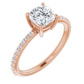 Charger l&#39;image dans la galerie, 14K Rose 6 mm Cushion Forever One™ Moissanite &amp; 1/5 CTW Diamond Engagement Ring

