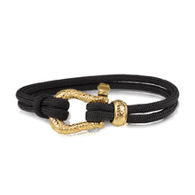Load image into Gallery viewer, Black Cord Gold U Lock Clasp Bracelet
