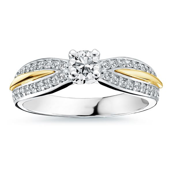 14k White and Yellow Gold Diamond Engagement Ring