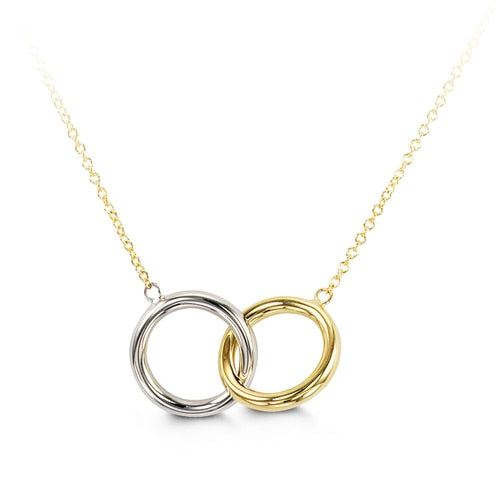 10k Yellow and White Gold Double Circle Necklace