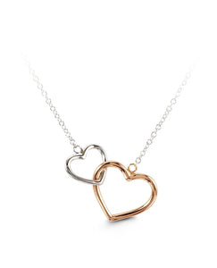 10k White and Rose Gold Double Heart Necklace