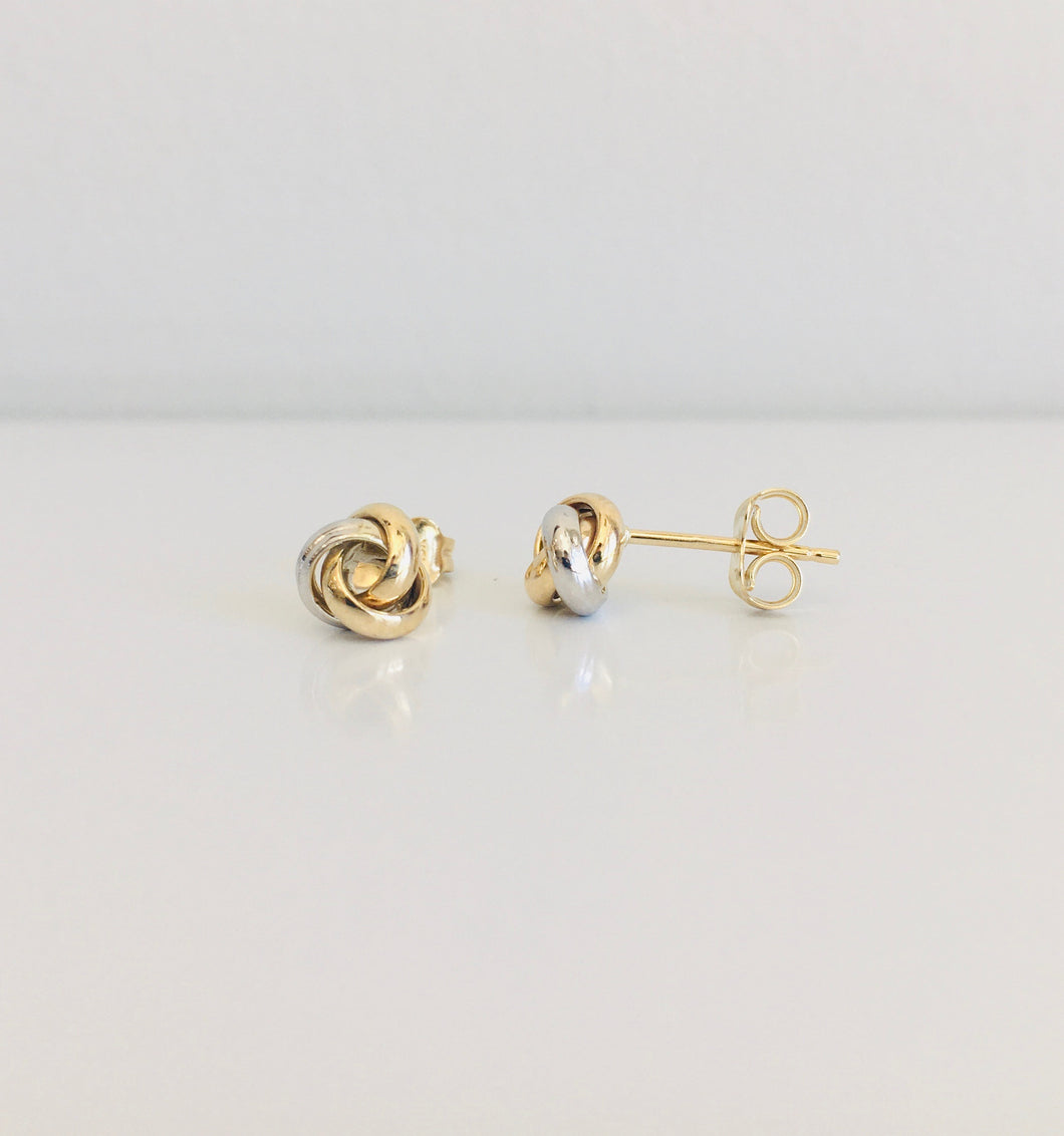 10k Yellow and White Gold Love Knot Studs