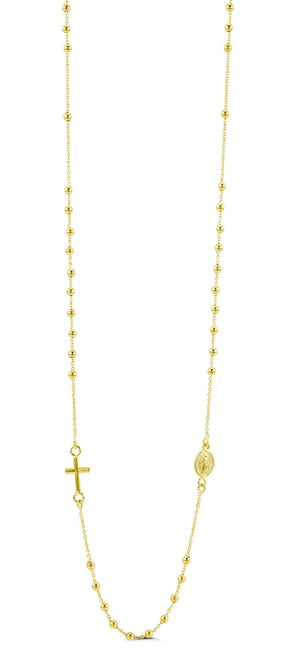 14K Yellow Gold Rosary Necklace.