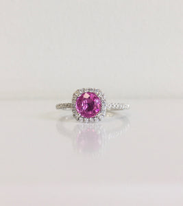 14k White Gold Diamonds and Pink Sapphire Ring