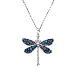 10k White Gold Blue Sapphire and Diamond Dragon Fly Necklace