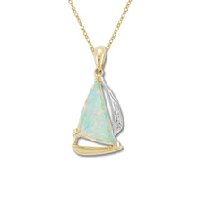 Load image into Gallery viewer, 10k Yellow Gold Opal and Diamond Sailboat Necklace
