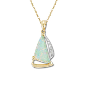 10k Yellow Gold Opal and Diamond Sailboat Necklace