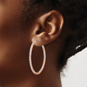 Sterling Silver In and Out Round Hinged Hoop Earrings