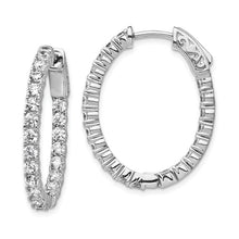 Load image into Gallery viewer, Sterling Silver Rhodium-plated CZ Hinged Oval Hoop Earrings
