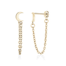 Charger l&#39;image dans la galerie, Gold Steel Moon + Chain Stud Earrings
