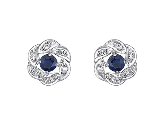 10k White Gold Blue Sapphire and Diamond Earrings