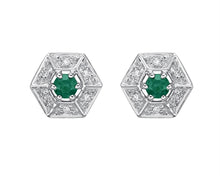 Load image into Gallery viewer, 10k White Gold Emerald and Diamond Earrings
