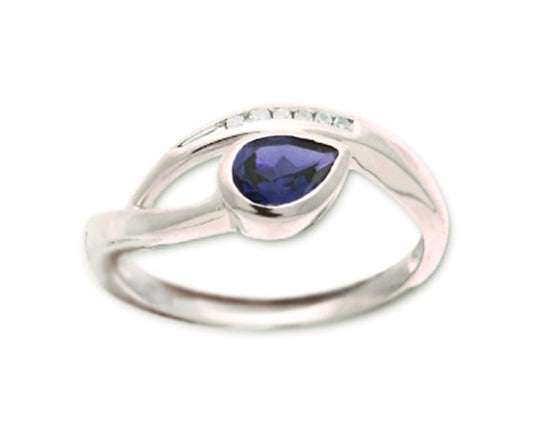 10k White Gold Blue Sapphire and Diamond Ring