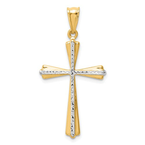 14k Yellow Gold Diamond Cut Cross Pendant