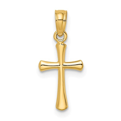 14K Yellow Gold Beveled Cross with Round Tips