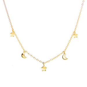 10k Yellow Gold Moon and Star Necklace